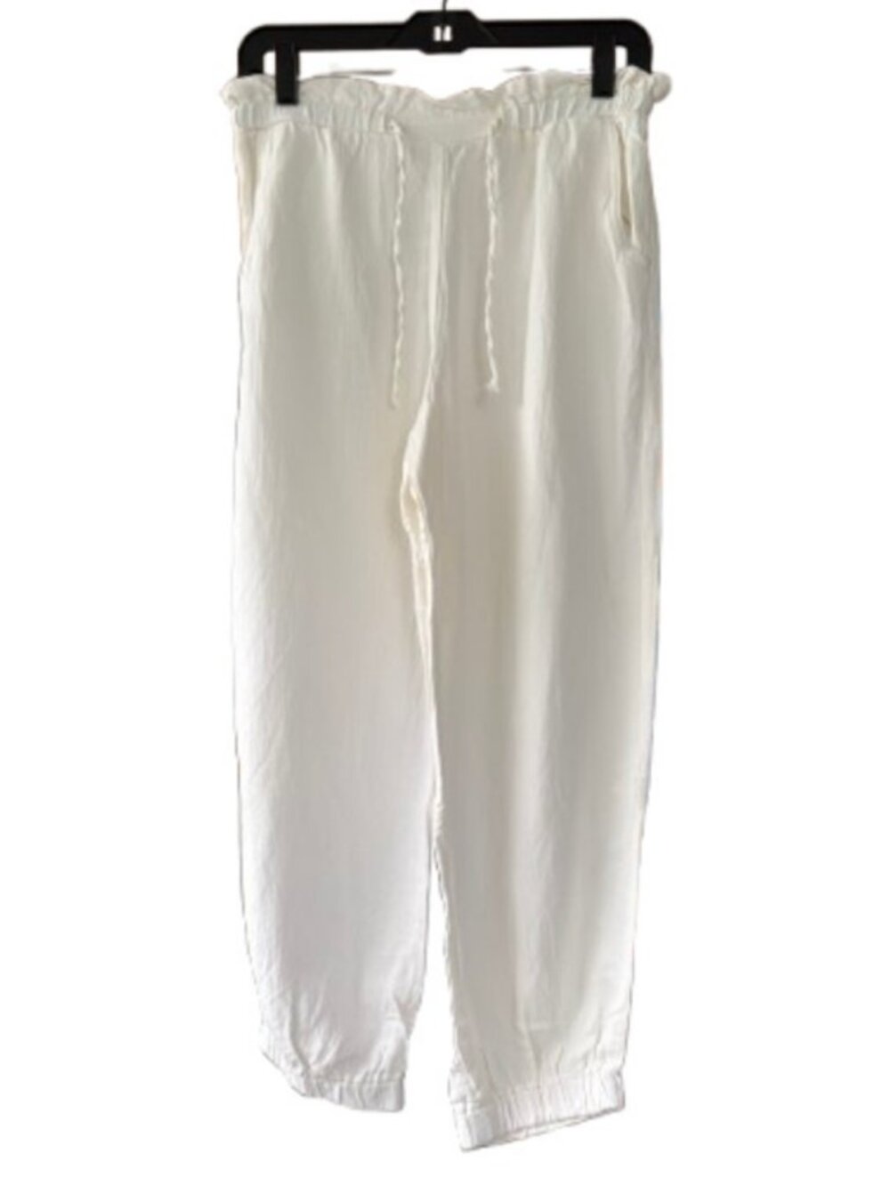 Zara linen blend paperbag waist jogger pants white women's size S